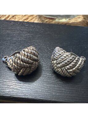 Oscar De La Renta Silver Tone Braided Clip-On Earrings